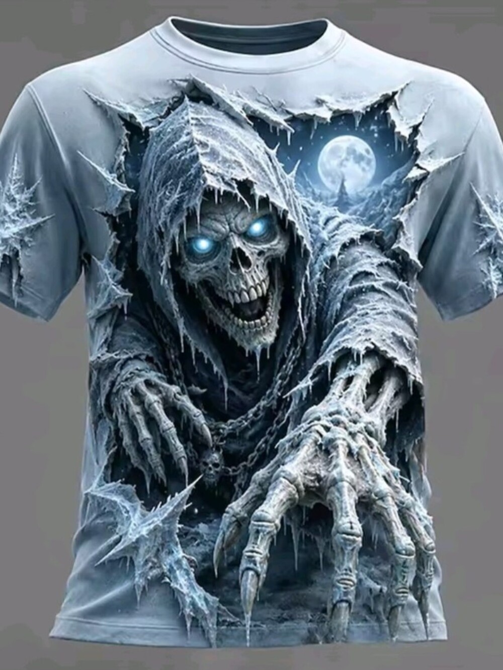 Men's Skull Printed Horror Theme Fashionable Crew Neck T Shirt